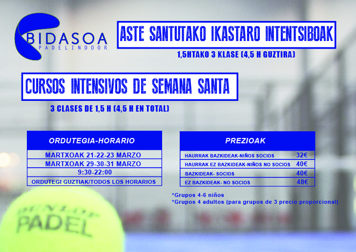 ASTE SANTUTAKO INTENTSIBOAK - INTENSIVOS SEMANA SANTA